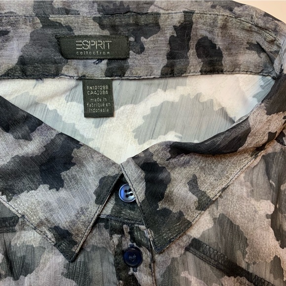 Grey & black sheer animal print button down top Esprit Collection. Sz XL - Picture 6 of 7